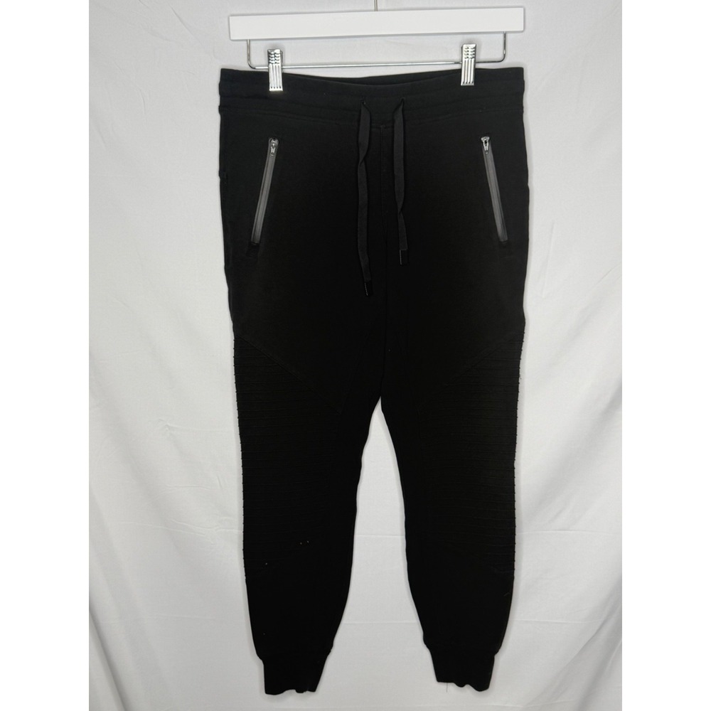 Alo Yoga Moto Jogger Pants Womens XS Black Ribbed Zip Pockets Drawstring Lounge - Picture 2 of 12